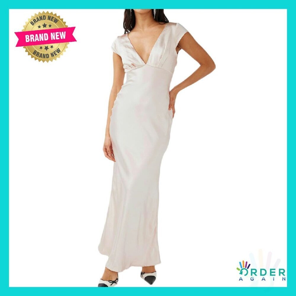 Satin V-Neck Backless Maxi Dress Elegant Twist Cut Out Midi Wedding Guest